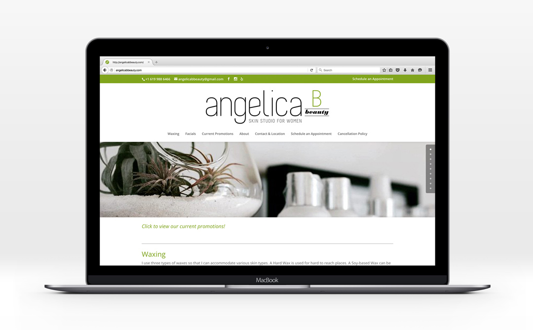 Angelica B Beauty website on laptop