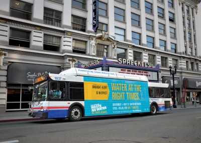 SDMTS bus wrapped in campaign graphics